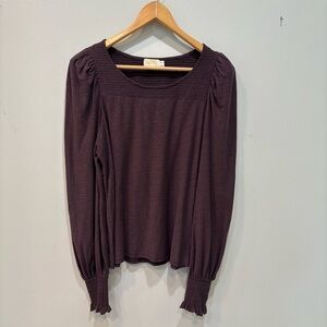 Nation LTD Dark Purple Fig Jam Puff Sleeves w/ Smocked Cuffs Women’s Size Large